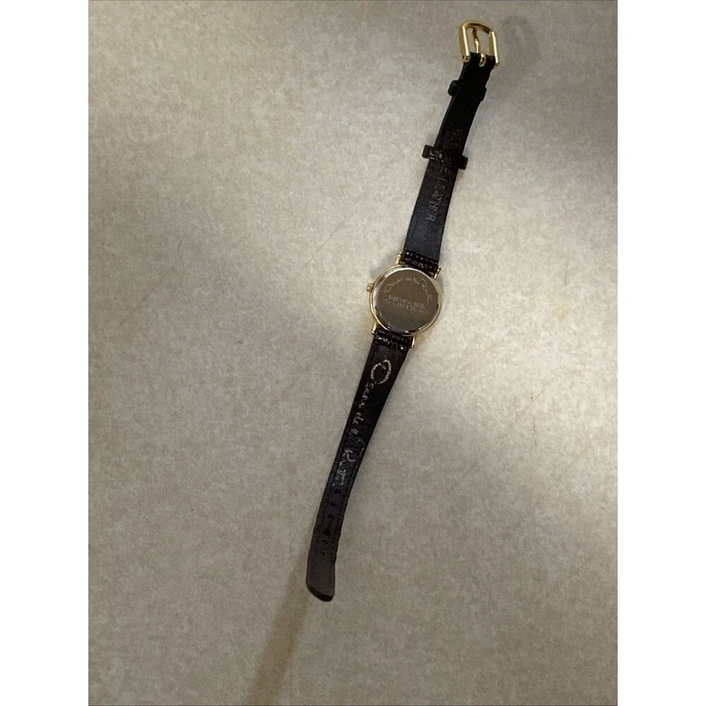 Vintage Oscar de la Renta Gold Quartz Ladies Watch Black Leather Strap